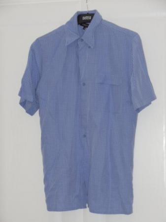 Image 3 of Next Men's Light Blue Checked Short Sleeve Shirt Small