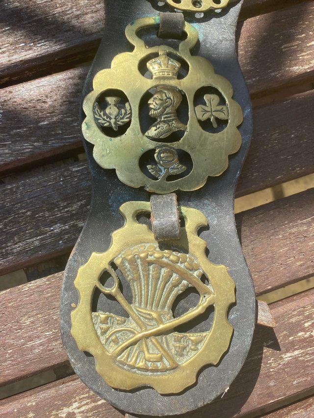 Preview of the first image of Vintage/ AntiqueHorse Brass and king on leather..