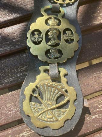 Image 1 of Vintage/ AntiqueHorse Brass and king on leather.