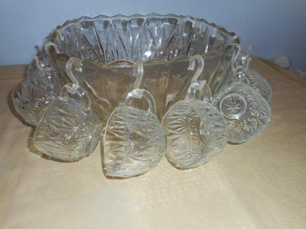 Image 1 of GLASS PUNCH BOWL WITH 11 GLASSES