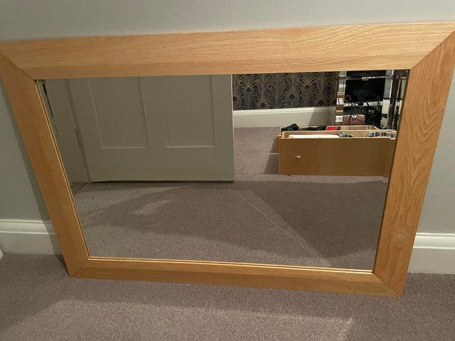Preview of the first image of Oak framed, large rectangular mirror, perfect condition.
