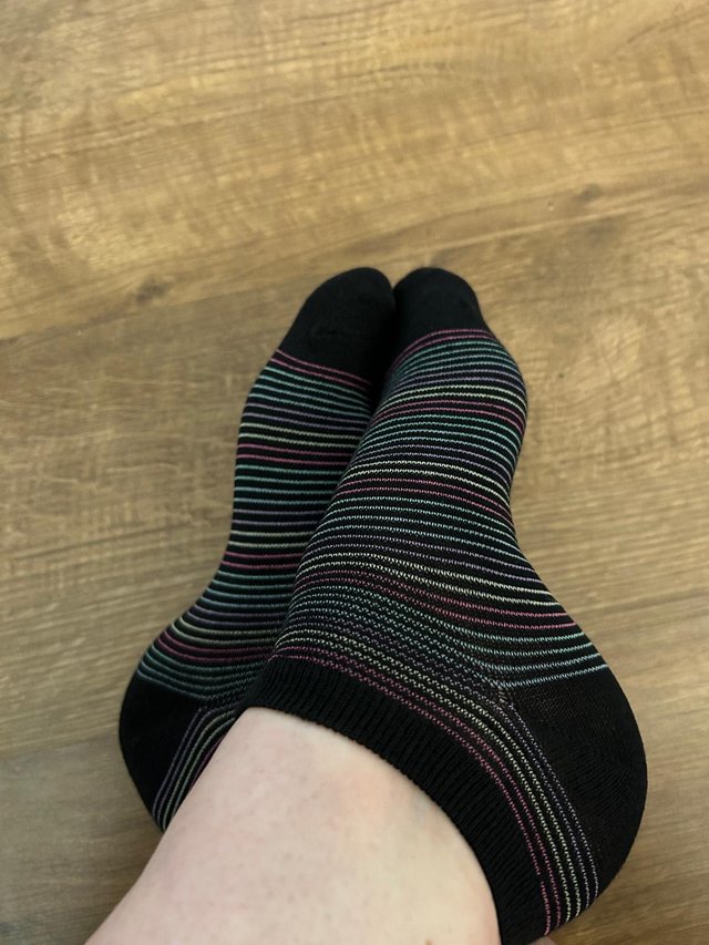 Preview of the first image of Ladies worn stripey socks.