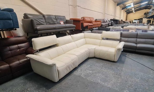 Image 4 of Cadenza light cream leather electric recliner corner sofa