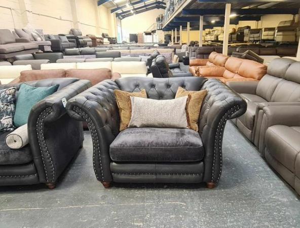 Image 4 of Persia charcoal grey leather/fabric 4 seater sofa and chair