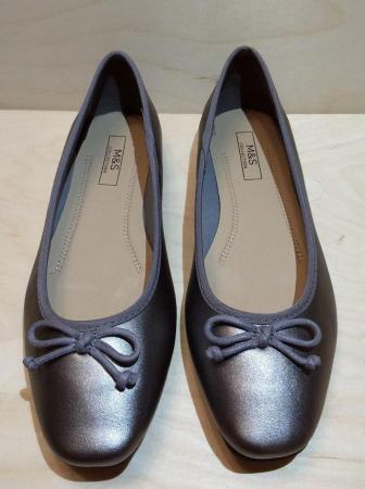Image 7 of M&S Collection Women's Bow Square Toe Silver Metallic Pumps