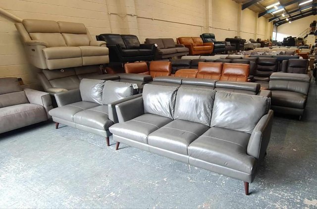 Image 5 of Ex-display Angelo grey leather 3+2 seater sofas