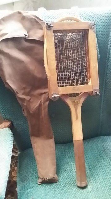 Preview of the first image of Antique tennis racket in press, with carry case..