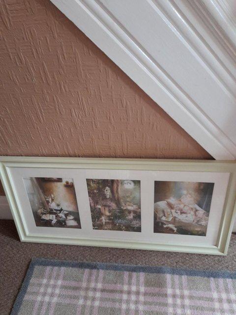 Preview of the first image of Beautiful fairy trio picture in very pale green frame.