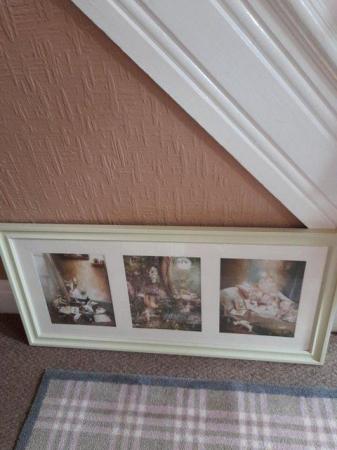 Image 1 of Beautiful fairy trio picture in very pale green frame