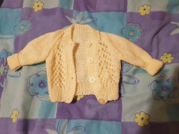 Image 2 of Baby hand knitted baby cardigans in yellow