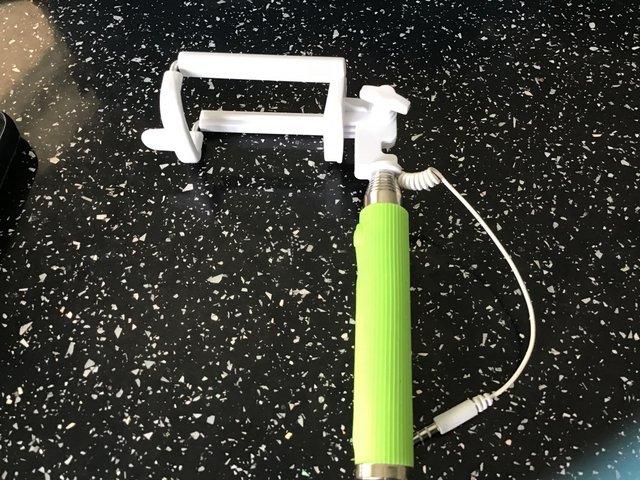 Preview of the first image of Small green & white photo selfie stick.