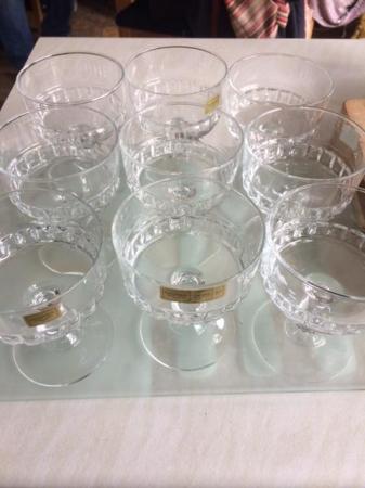 Image 2 of vintage  Glass set of 9 Sundae dishes with stems
