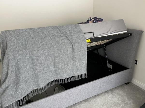 Image 1 of Grey fabric ottoman double beds, 10 months old only