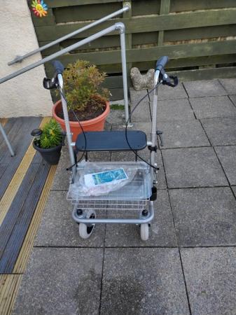 Image 2 of Four wheel rollator with seat & basket, crutch /stick holder