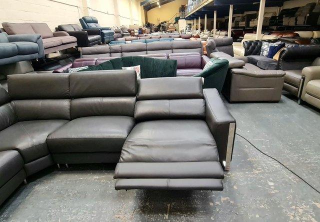 Image 13 of Torres dark grey leather electric recliner corner sofa