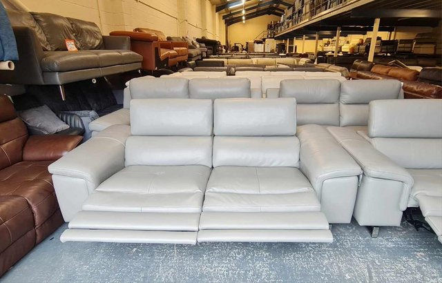 Image 15 of Italian Lucio grey leather electric pair of 3 seater sofas