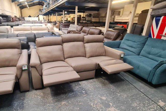 Image 10 of Adriano taupe leather electric recliner sofa set