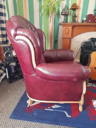 Image 3 of Queen Anne Winged backed Armchair Oxblood Leather