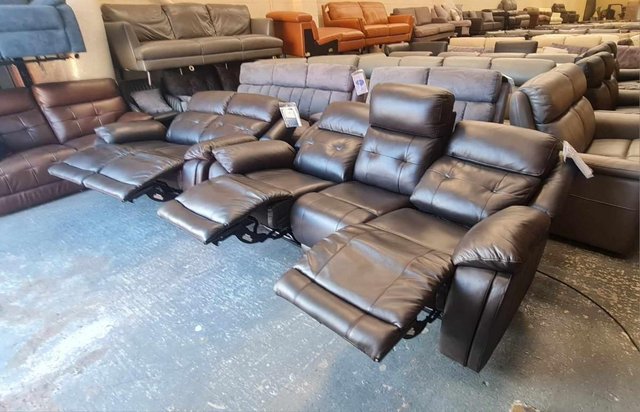 Image 8 of La-z-boy brown leather electric recliner 3+2 seater sofa