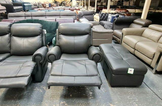 Image 2 of Benton dark grey electric 3 seater sofa, armchair and puffee