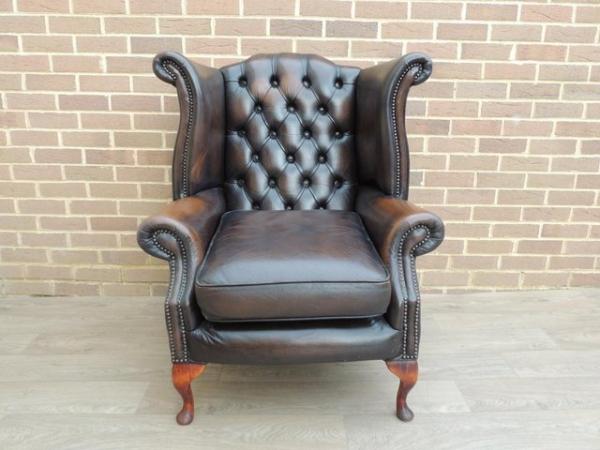 Image 2 of Queen Anne Golden Brown Armchair Chesterfield (UK Delivery)