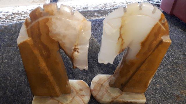 Image 3 of Pair Italian Marble Onyx Horse Heads Bookends