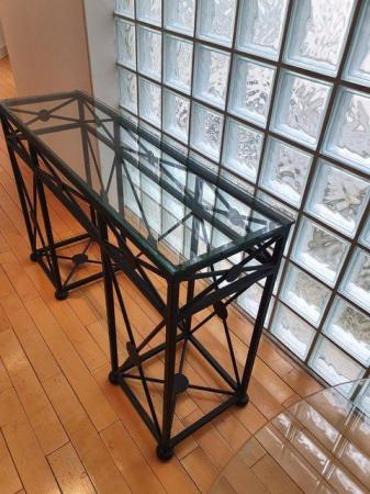 Image 2 of Stunning Glass and metal black frame console hallway table