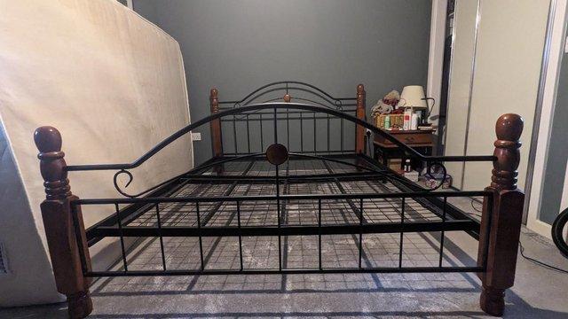 Image 2 of Metal and wood bedframe with bedside tables