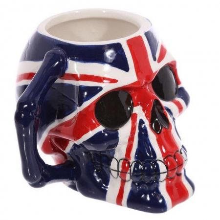 Image 3 of Ceramic Shaped Head Mug - UK Flag Skull.  Free Postage