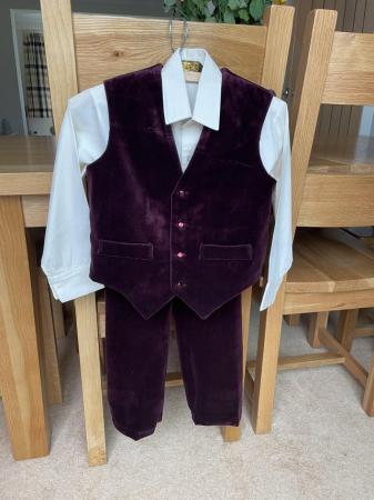 Image 2 of Boys Page boy outfit in maroon velvet.