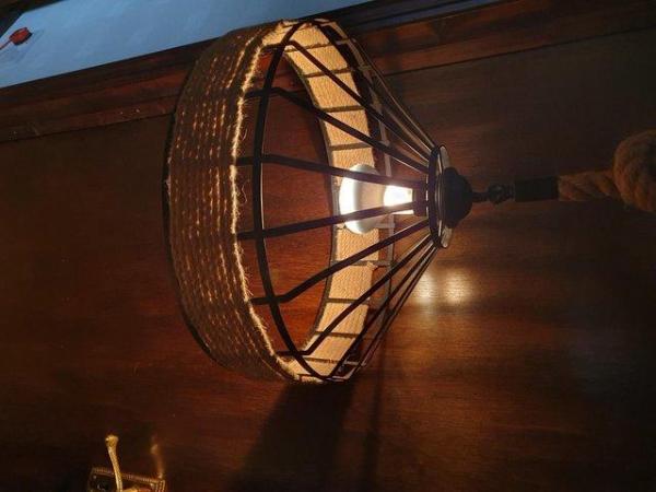 Image 2 of RUSTIC METAL ROPE HANGING LAMP WITH BULB FITTED