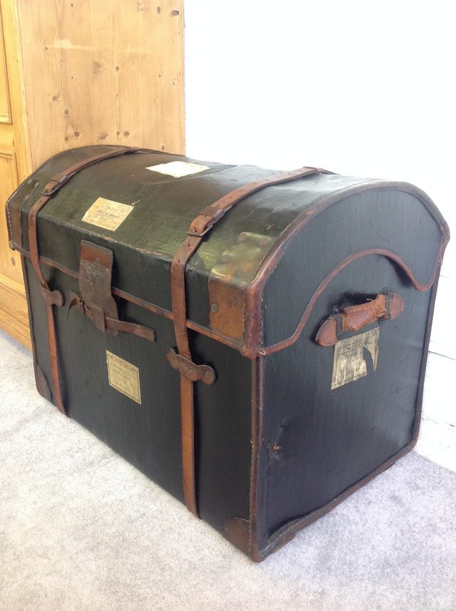 Preview of the first image of Antique vintage storage travelling steamer trunk chest.