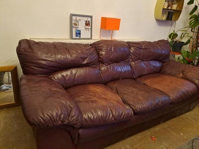 Preview of the first image of Comfy soft worn leather sofa.
