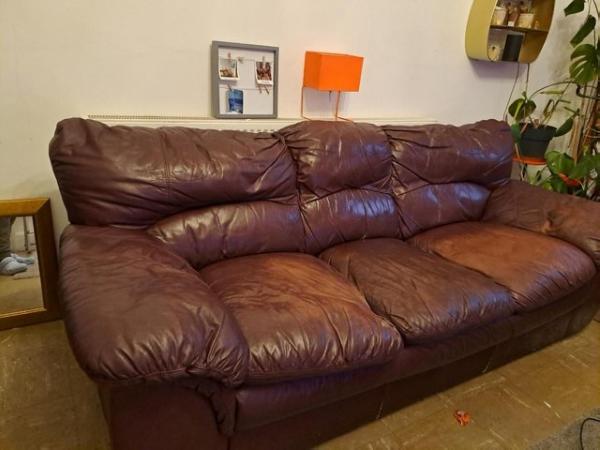 Image 1 of Comfy soft worn leather sofa
