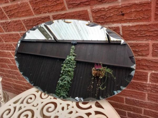 Image 1 of Vintage Frameless Wall Hanging Oval Mirror