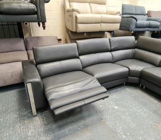 Image 2 of Torres dark grey leather electric recliner corner sofa