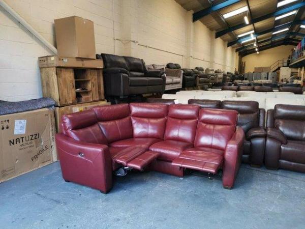 Image 4 of Midi berry red leather electric recliner corner sofa