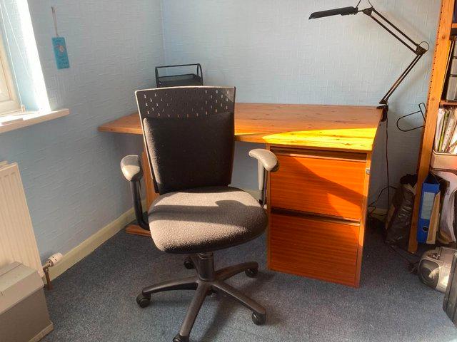 Preview of the first image of Office Table, Chair, Filing Cabinet, Light and Tray.