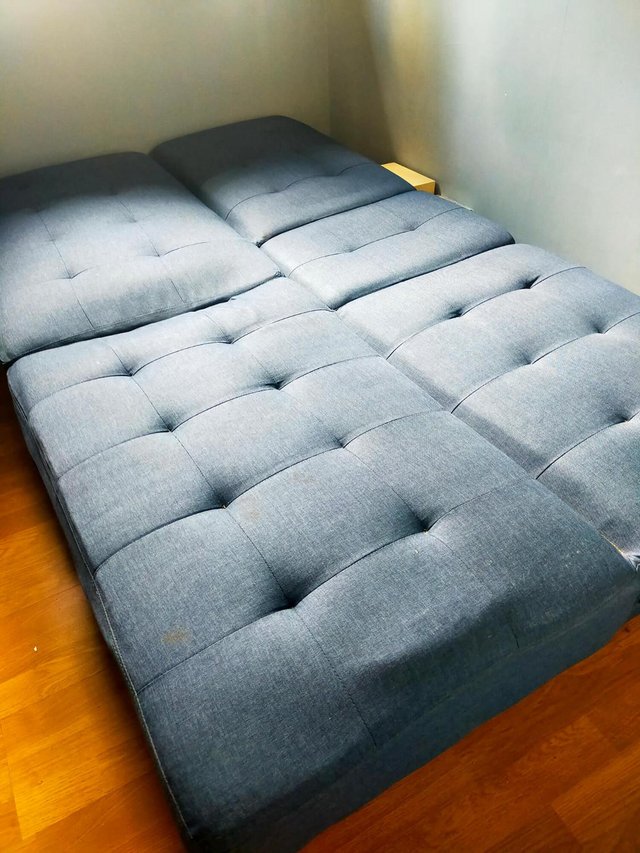 Blue Sofa Bed with Cupholders – Very Good Condition — photo 2 of 3