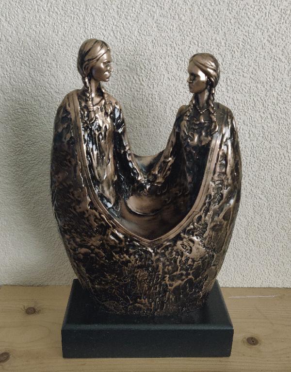 Preview of the first image of Unusual Art Nouveau Style Bronze Coloured Sculpture.