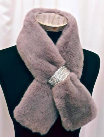 Image 2 of Faux fur neck warmers with diamanté detail.