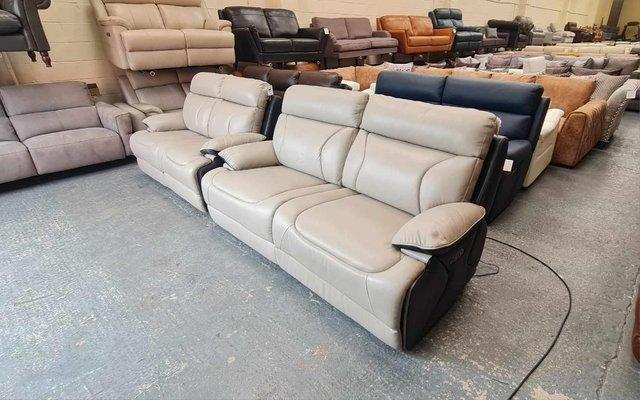 Image 7 of La-z-boy grey and black leather 3+2 seater sofas