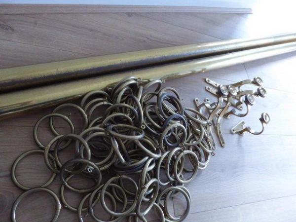 Image 3 of Brass Curtain Poles x 2 with Brackets and Rings