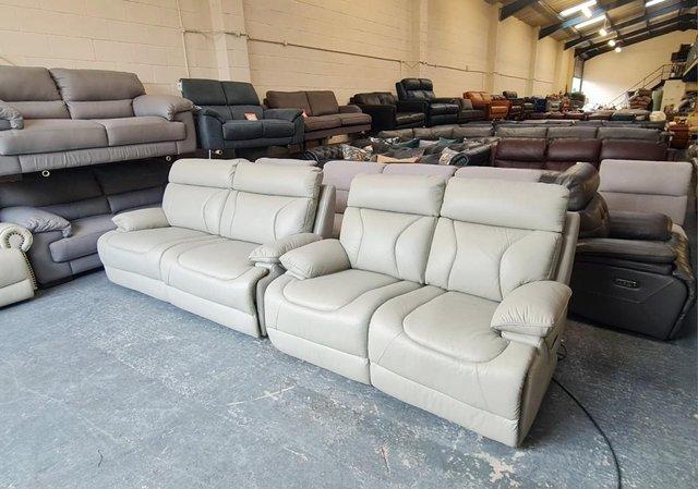 Image 2 of La-z-boy Raleigh grey leather electric 3+2 seater sofas