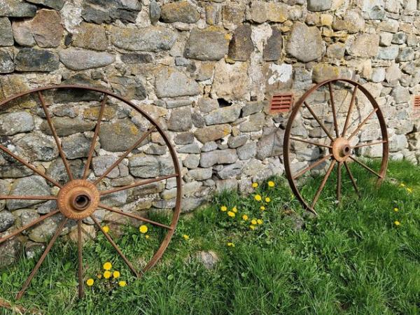 Image 1 of Large heavy weight iron farmhouse wheels