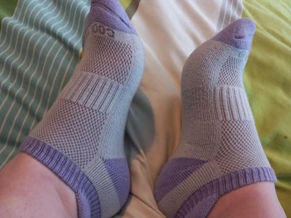 Image 2 of Ladies purple and white worn trainer socks