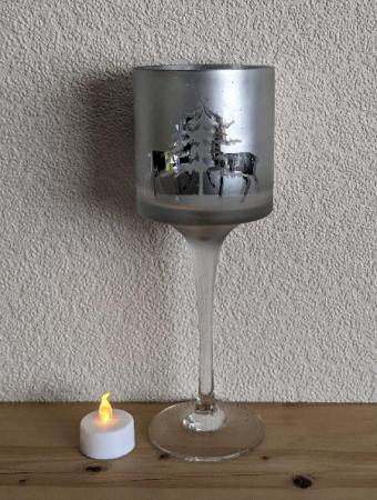 Image 2 of Silver Coloured Festive Wine Glass Tealight Holder    BX32