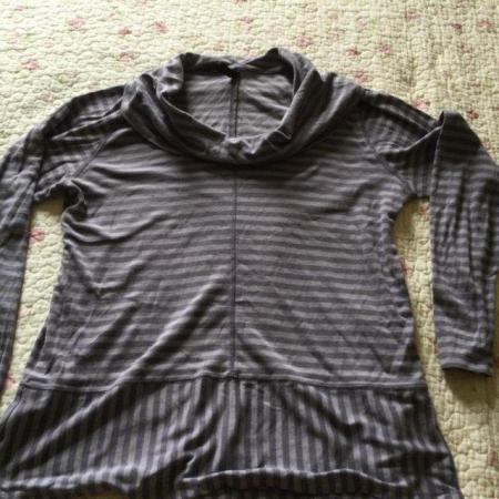 Image 2 of Size 16 M&S Grey Stripe Cowl Neck Long Sleeve Tunic