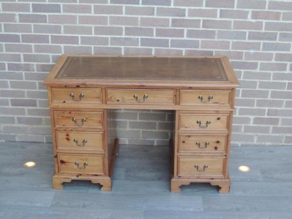 Image 3 of Welsh Pine Pedestal Desk with Leather Top (UK Delivery)