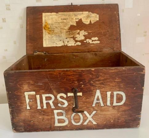 Image 3 of Old wooden First-Aid box.